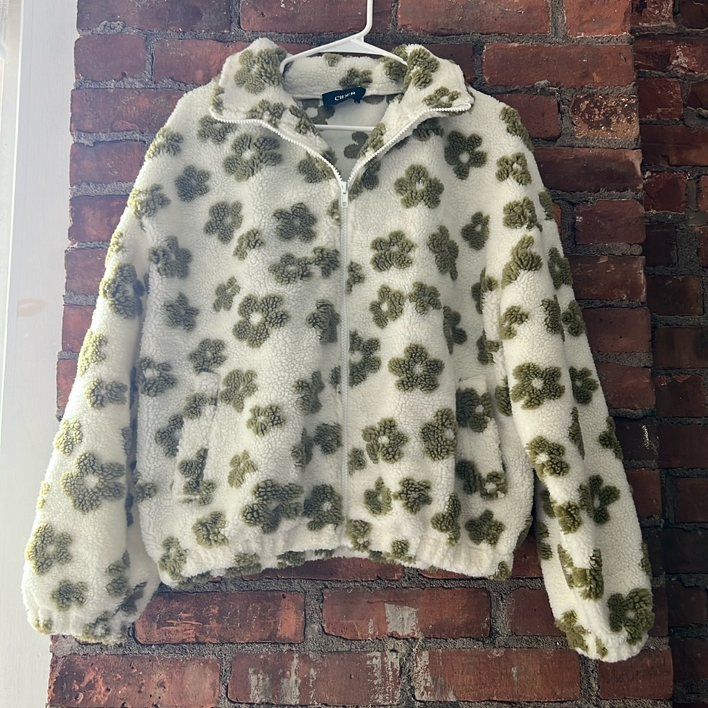 Cozy Olive Floral Fleece Jacket
